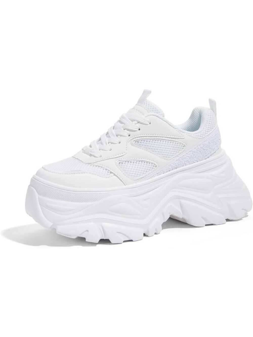 Women's White Rhinestone Breathable Chunky Lightweight Running Fashion Sneakers